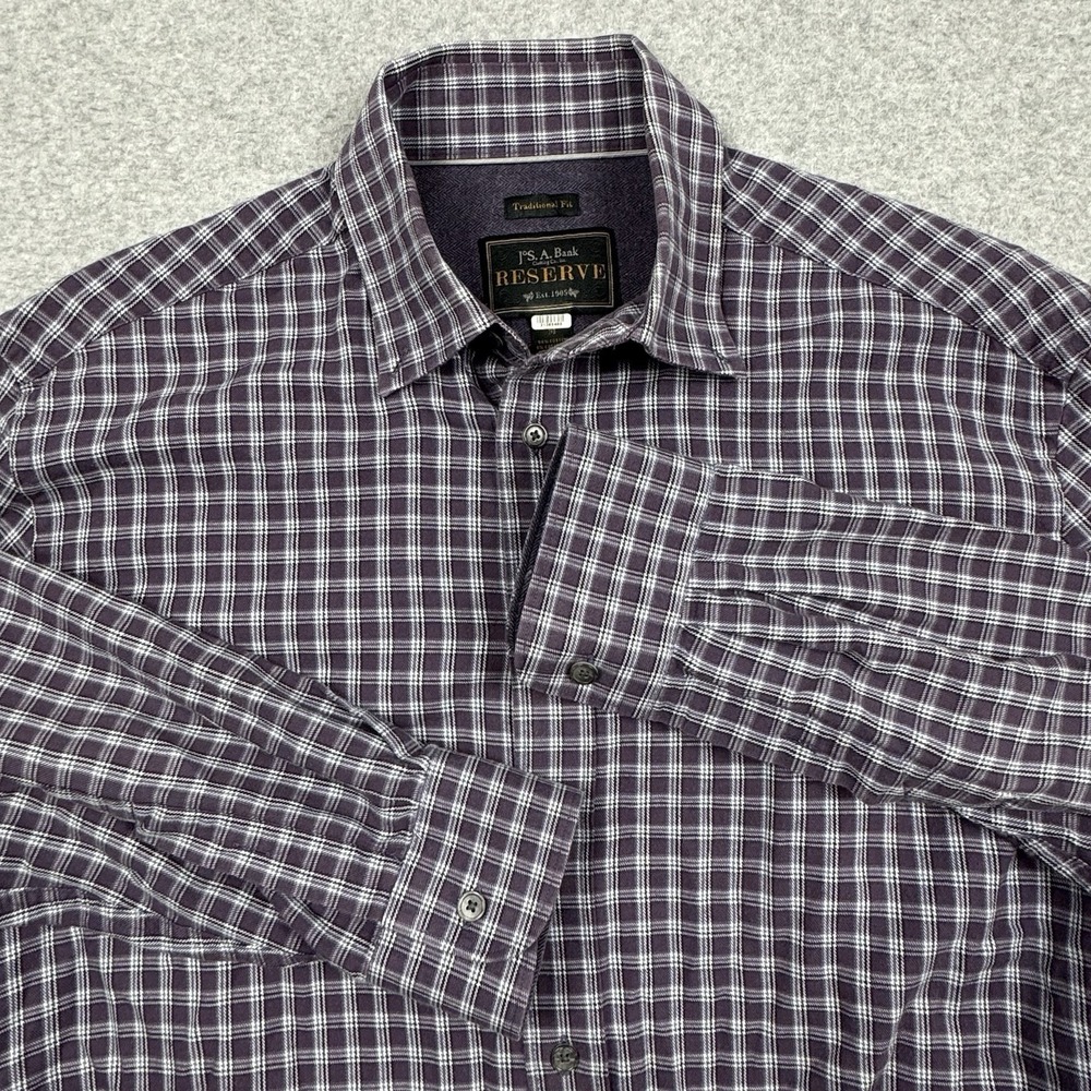 Jos. A. Bank‎ Reserve Flannel Shirt Mens Medium Cotton Cashmere Purple Plaid EUC